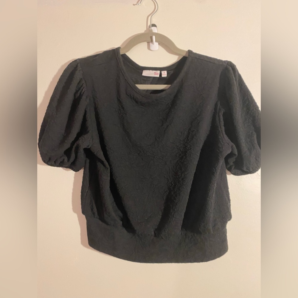 Sonoma Puffy Textured Sleeved Black Blouse with Open Back